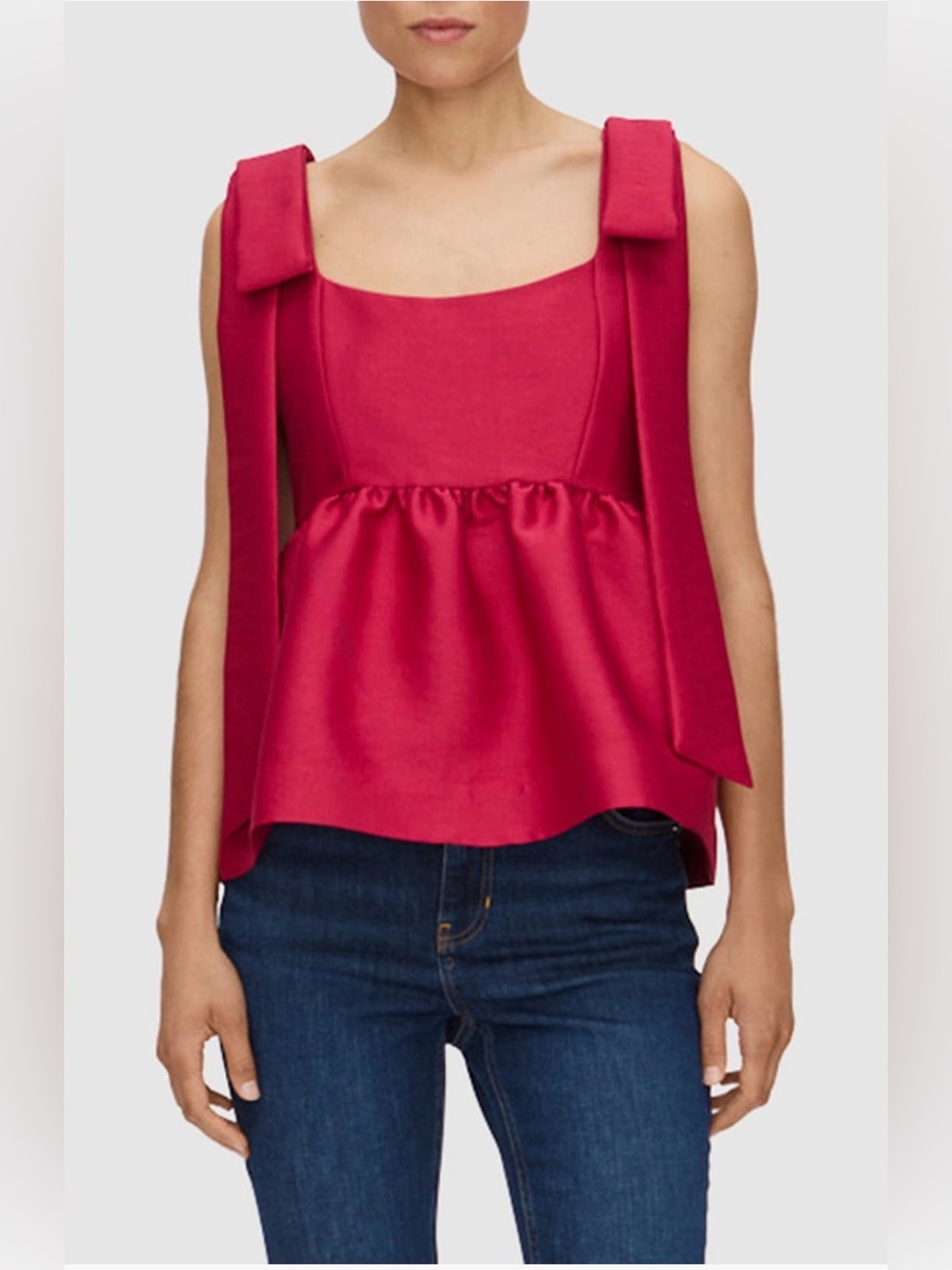 Square-Neck Peplum Camisole with Statement Shoulder Ties in Fuchsia - Picture 2 of 10